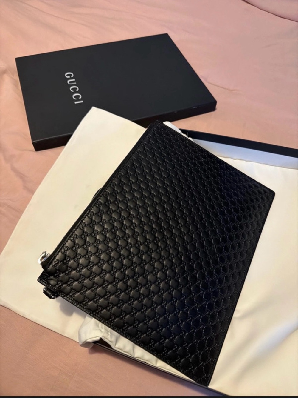 Gucci Black Embossed Leather Toiletry Pouch